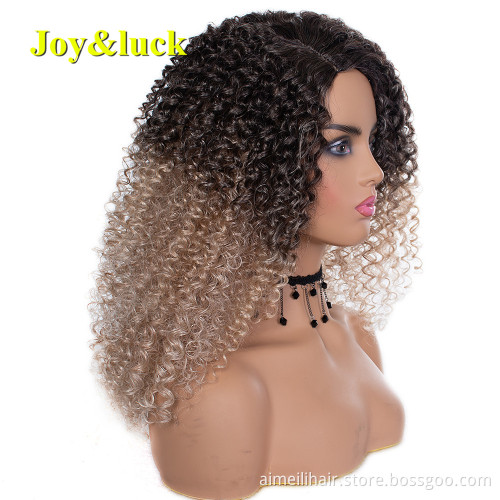 Long Afro Kinky Curly Wigs For Black Women  Black Ombre Blonde Color Natural And Soft Synthetic Hair Wig